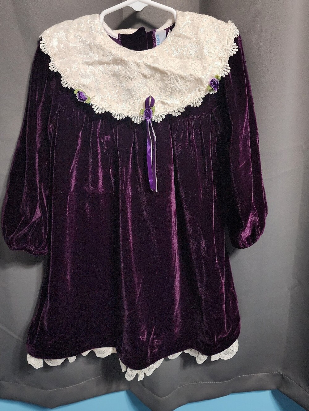 VTG Chantilly Place Purple Velvet Holiday Dress 4T Lace Victorian Coquette